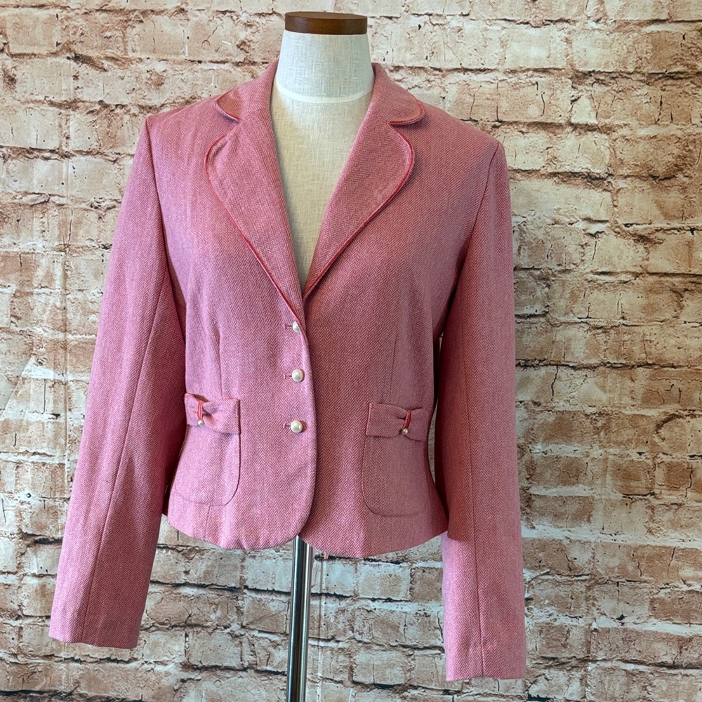 Vintage Andrew & Co pink, herringbone wool blazer